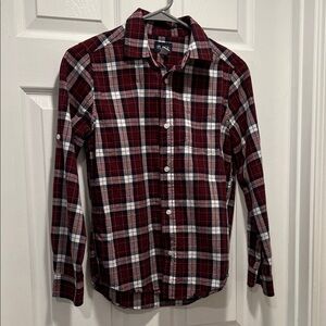 Children’s Place Boys Plaid Button-Down Shirt - Burgundy and White long sleeve
